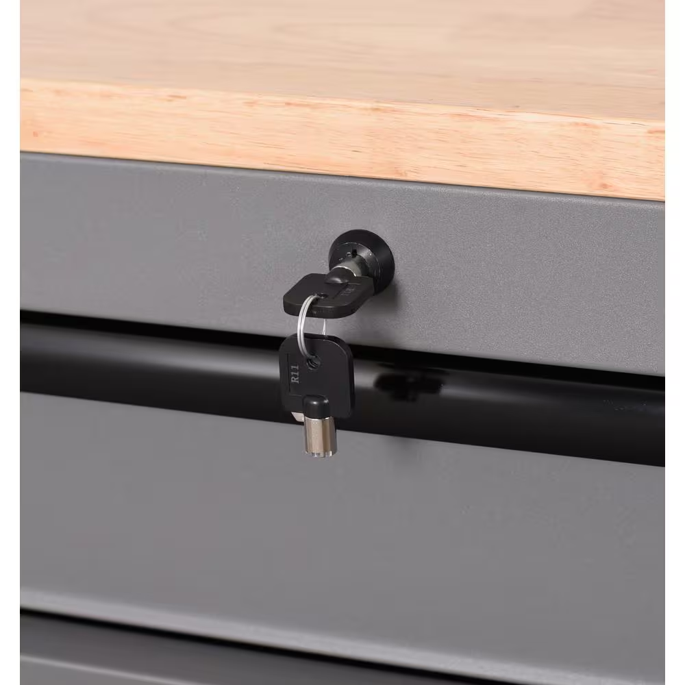 Heavy Duty 61 In. W X 23 In. D 15-Drawer Matte Gray Mobile Workbench Cabinet with Solid Wood Top - Image 9