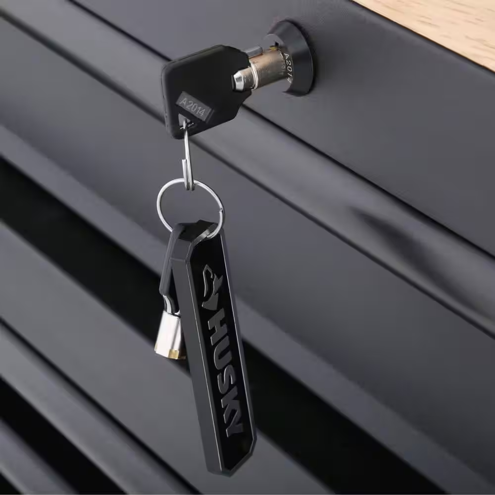 61 In. W X 26 In. D Heavy Duty 10-Drawer 1-Door Mobile Workbench with Hardwood Top, Pegboard and Shelf in Matte Black - Image 7