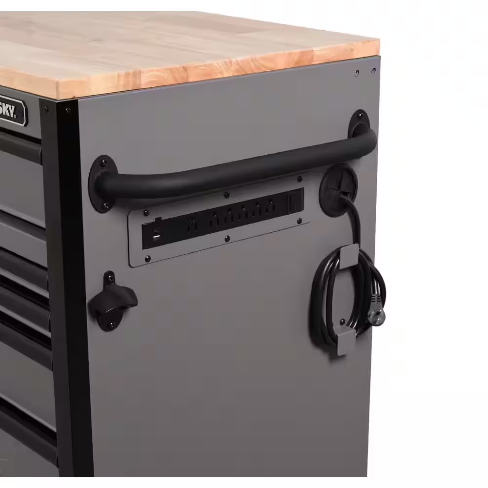 Heavy Duty 61 In. W X 23 In. D 15-Drawer Matte Gray Mobile Workbench Cabinet with Solid Wood Top - Image 10