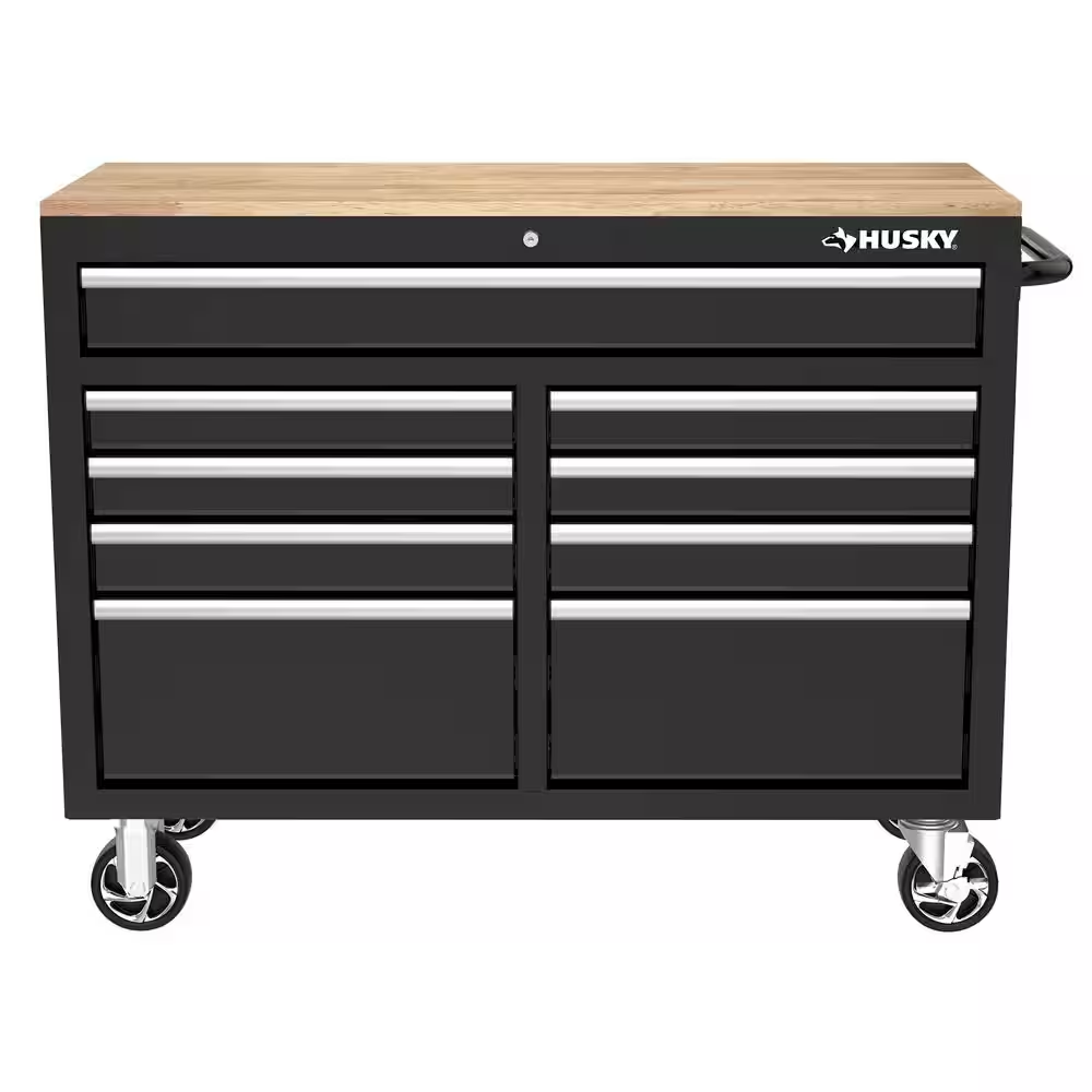 Tool Storage 46 In. W X 18 In. D 9-Drawer Mobile Workbench Cabinet in Gloss Black - Image 5