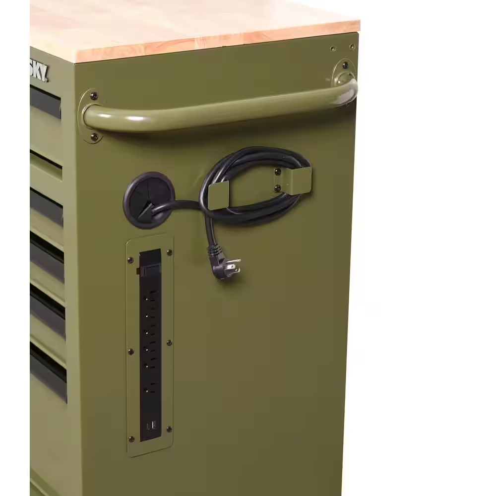 46 In. W X 18.1 In. D 9-Drawer Army Green Mobile Workbench Cabinet with Solid Wood Top - Image 5