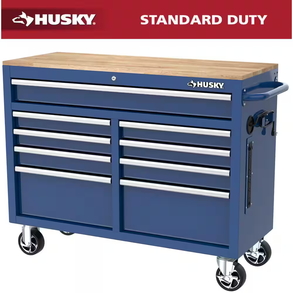 46 In. W X 18.1 In. D 9-Drawer Army Green Mobile Workbench Cabinet with Solid Wood Top - Image 18
