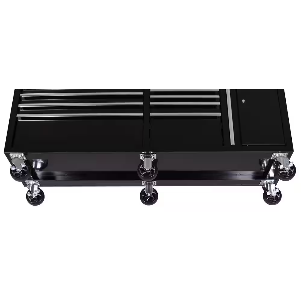 Standard Duty 72 In. W X 20 In. D 10-Drawer Gloss Black Mobile Workbench Cabinet with Solid Wood Top - Image 5