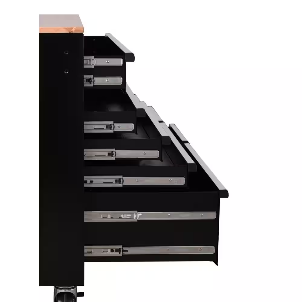 Standard Duty 72 In. W X 20 In. D 10-Drawer Gloss Black Mobile Workbench Cabinet with Solid Wood Top - Image 11