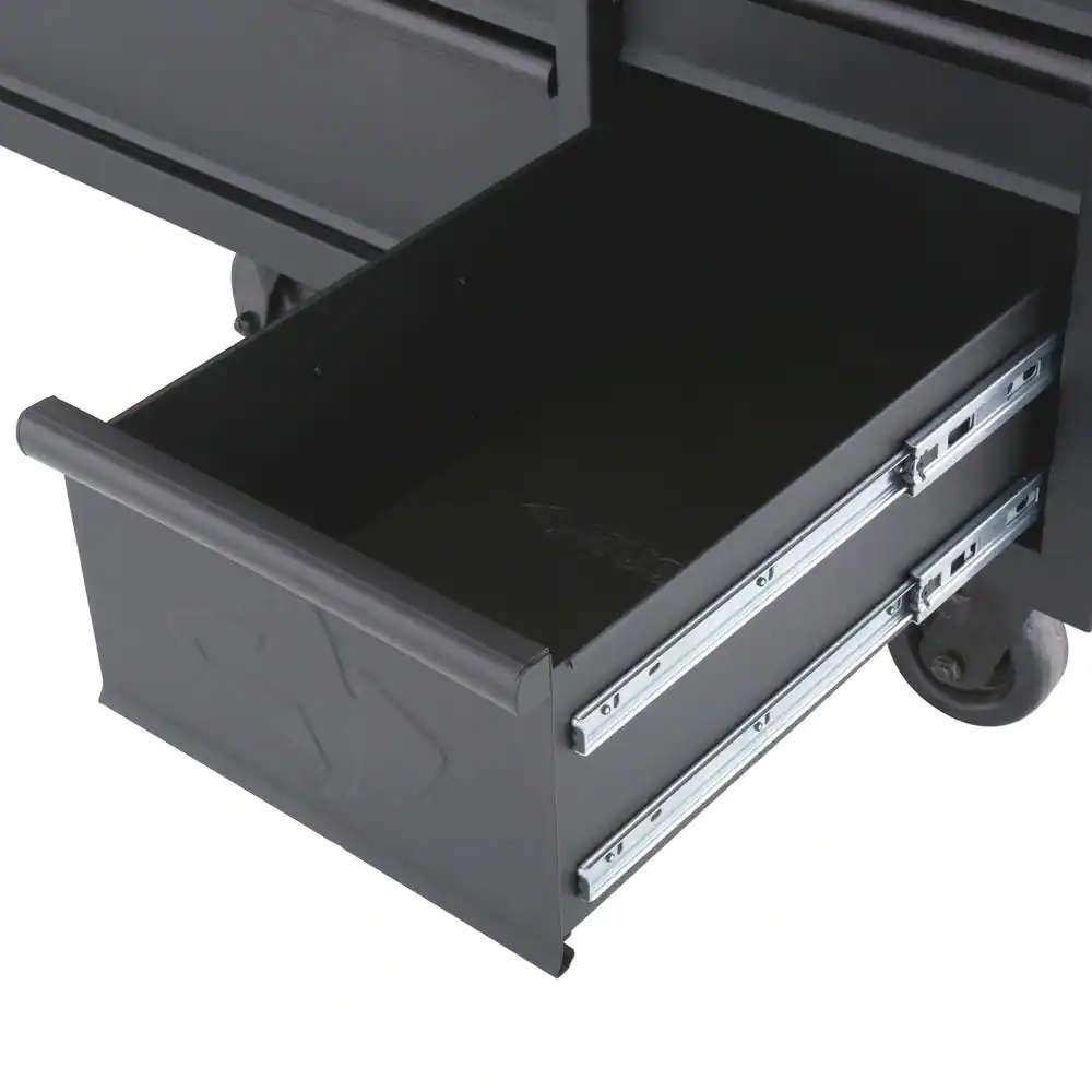 61 In. W X 26 In. D Heavy Duty 10-Drawer 1-Door Mobile Workbench with Hardwood Top, Pegboard and Shelf in Matte Black - Image 10