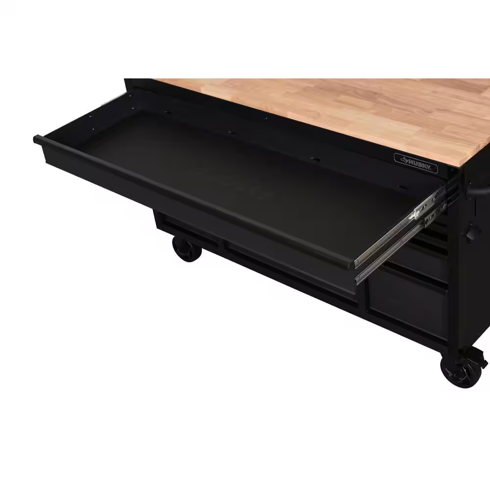 Heavy-Duty 61 In. W X 23 In. D 15-Drawer Matte Black Mobile Workbench Cabinet with Solid Wood Top - Image 8