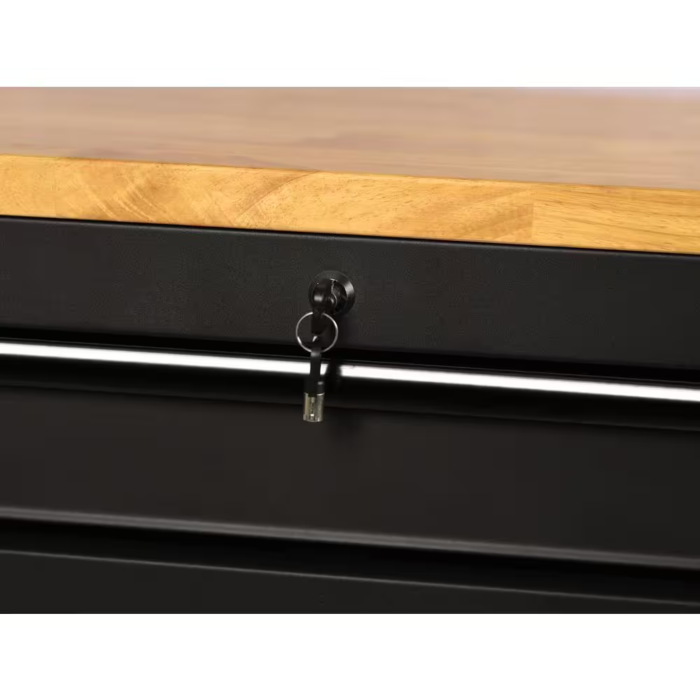 61 In. W X 23 In. D Heavy Duty 15-Drawer Mobile Workbench Tool Chest with Solid Wood Top in Matte Black - Image 12