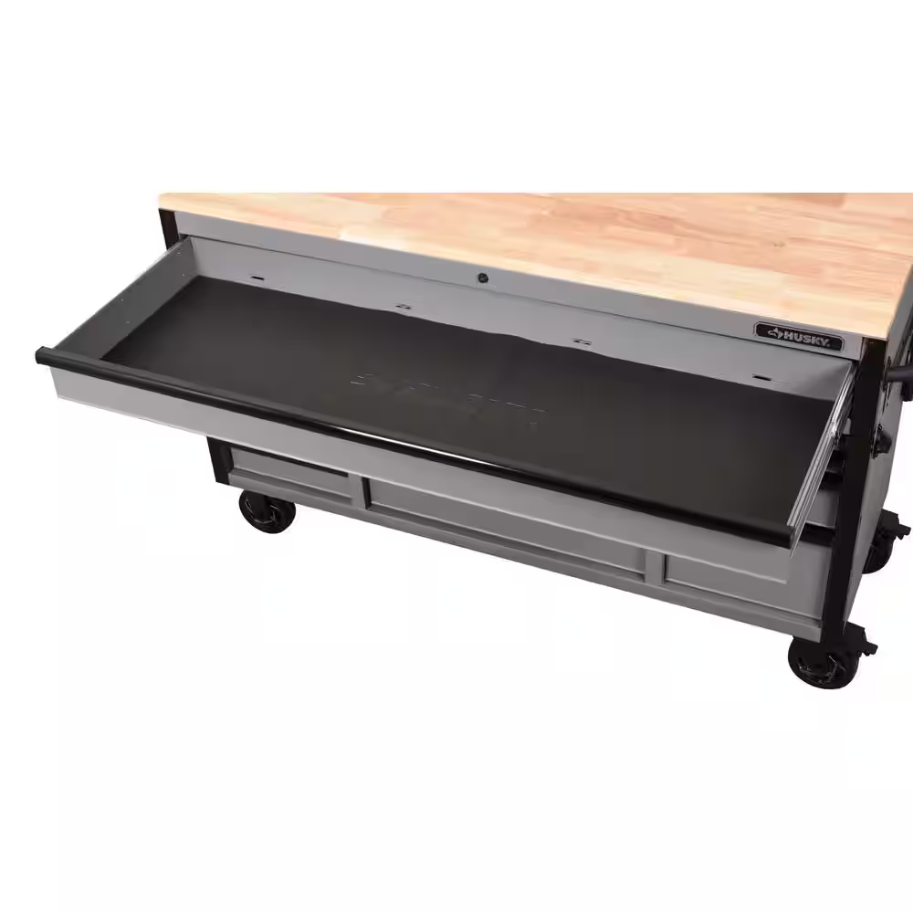 Heavy Duty 61 In. W X 23 In. D 15-Drawer Matte Gray Mobile Workbench Cabinet with Solid Wood Top - Image 8