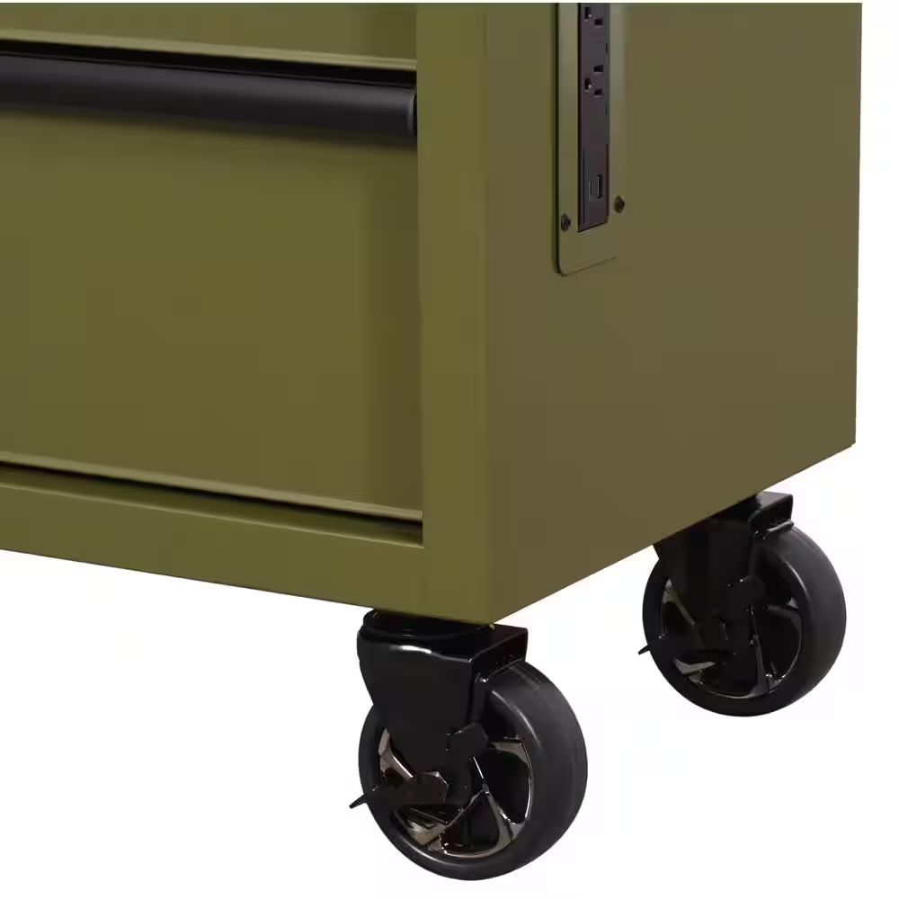46 In. W X 18.1 In. D 9-Drawer Army Green Mobile Workbench Cabinet with Solid Wood Top - Image 9