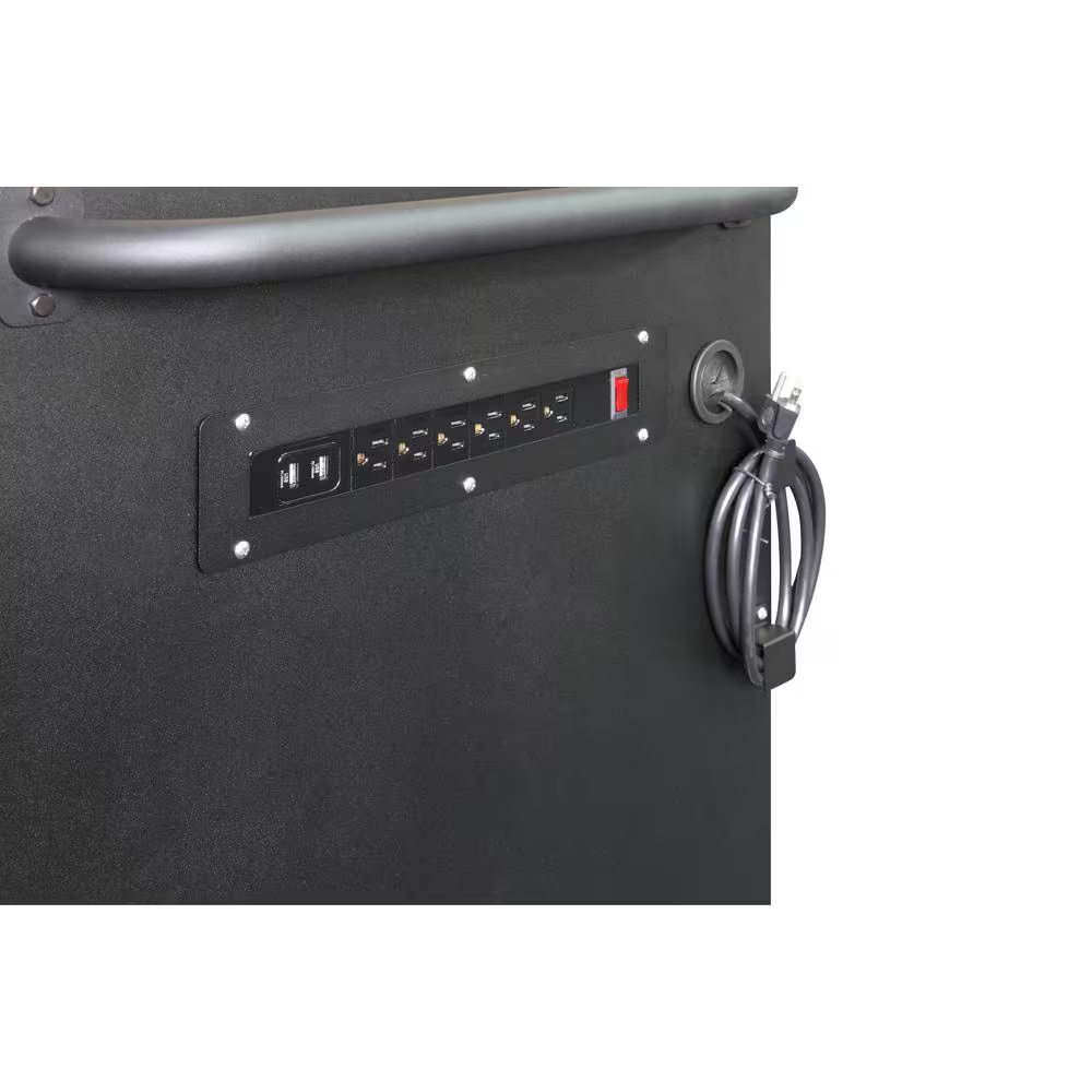 61 In. W X 26 In. D Heavy Duty 10-Drawer 1-Door Mobile Workbench with Hardwood Top, Pegboard and Shelf in Matte Black - Image 12