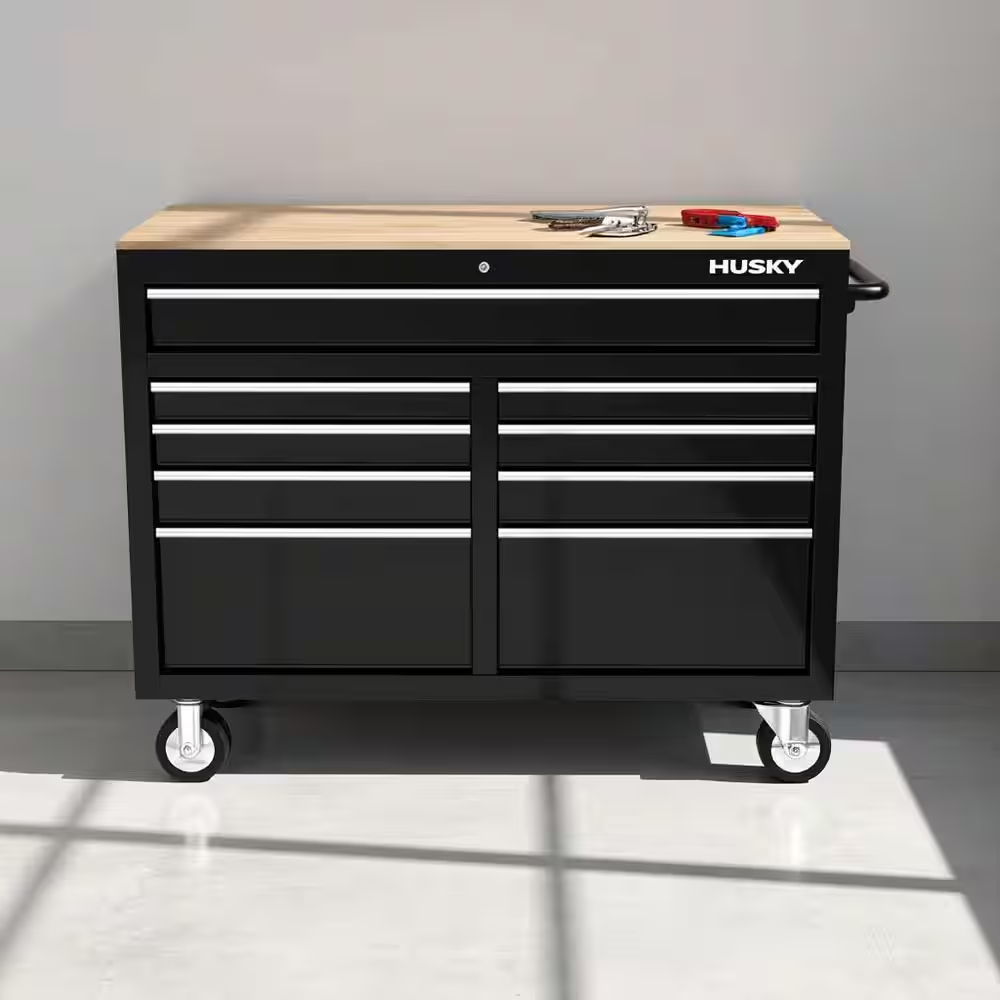 Tool Storage 46 In. W X 18 In. D 9-Drawer Mobile Workbench Cabinet in Gloss Black - Image 2