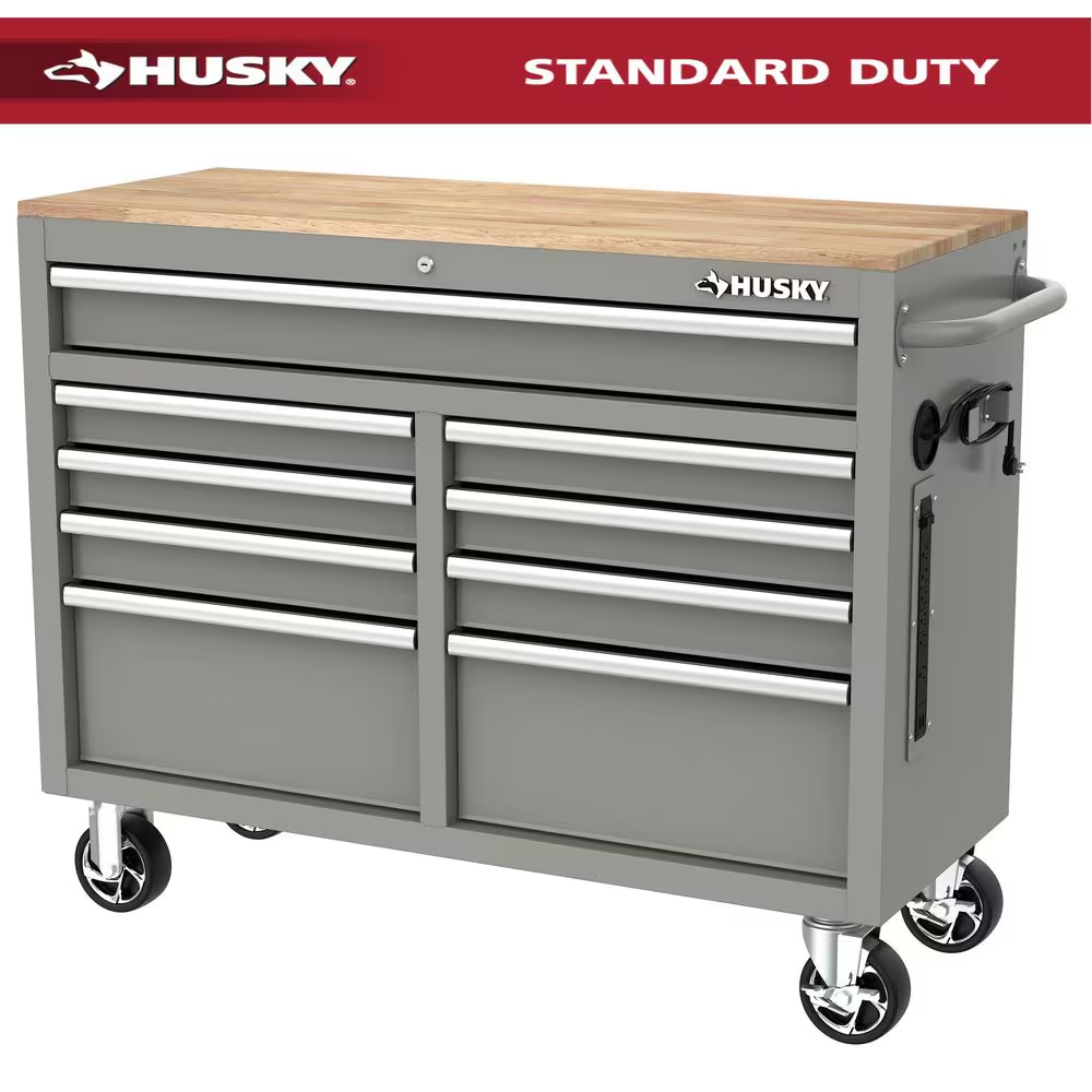 46 In. W X 18.1 In. D 9-Drawer Army Green Mobile Workbench Cabinet with Solid Wood Top - Image 13