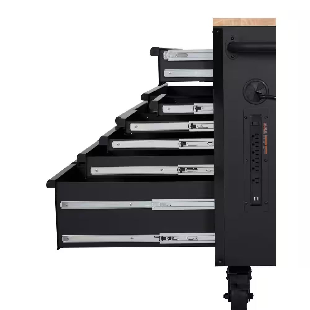 56 In. W X 27.6 In. D 10-Drawer Matte Black Heavy-Duty Mobile Workbench with Pegboard and Top Cabinets - Image 5