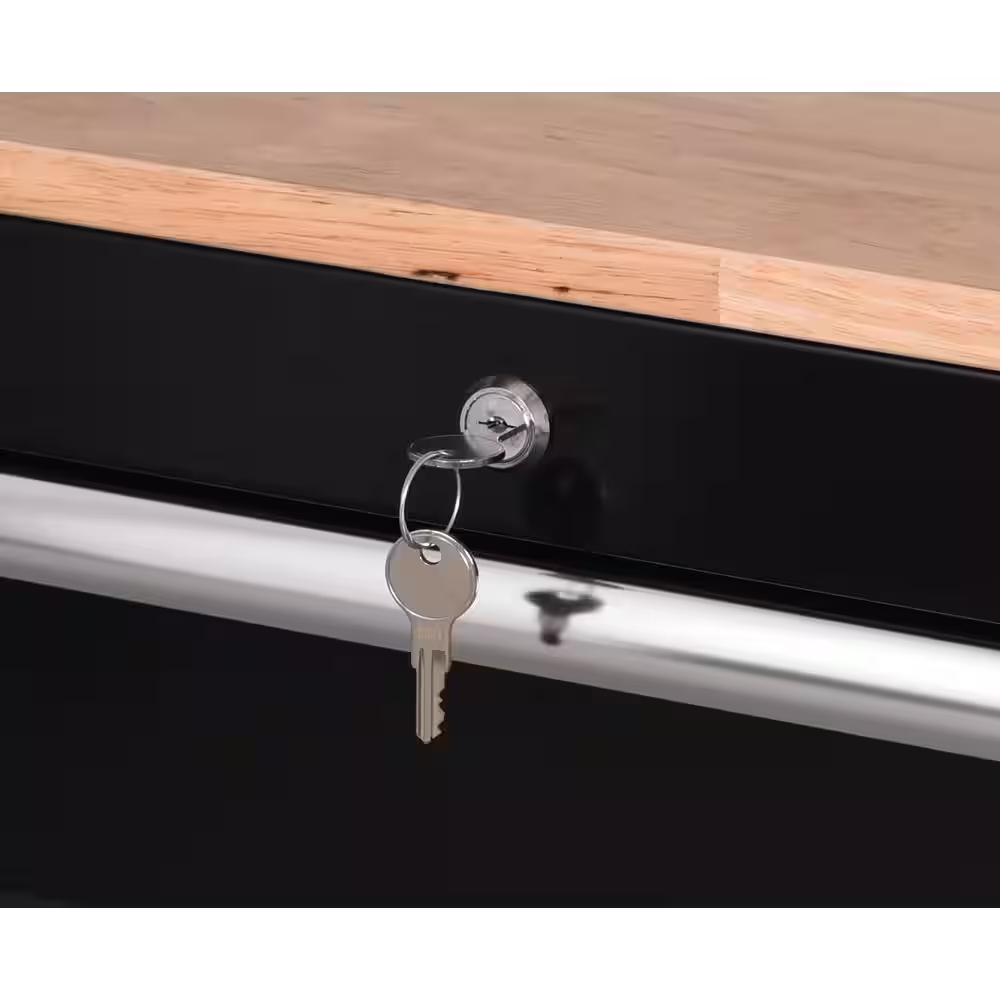 Standard Duty 72 In. W X 20 In. D 10-Drawer Gloss Black Mobile Workbench Cabinet with Solid Wood Top - Image 9