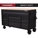Heavy-Duty 61 In. W X 23 In. D 15-Drawer Matte Black Mobile Workbench Cabinet with Solid Wood Top