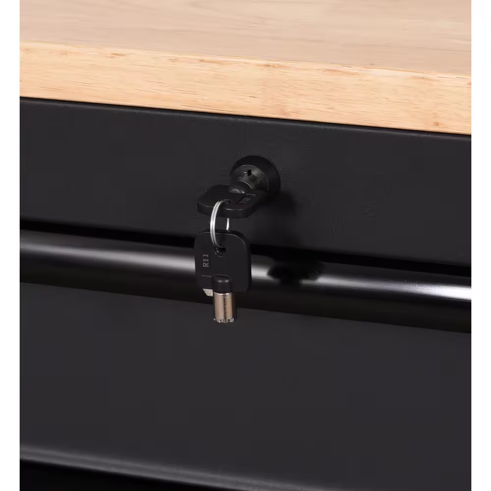 Heavy-Duty 61 In. W X 23 In. D 15-Drawer Matte Black Mobile Workbench Cabinet with Solid Wood Top - Image 9