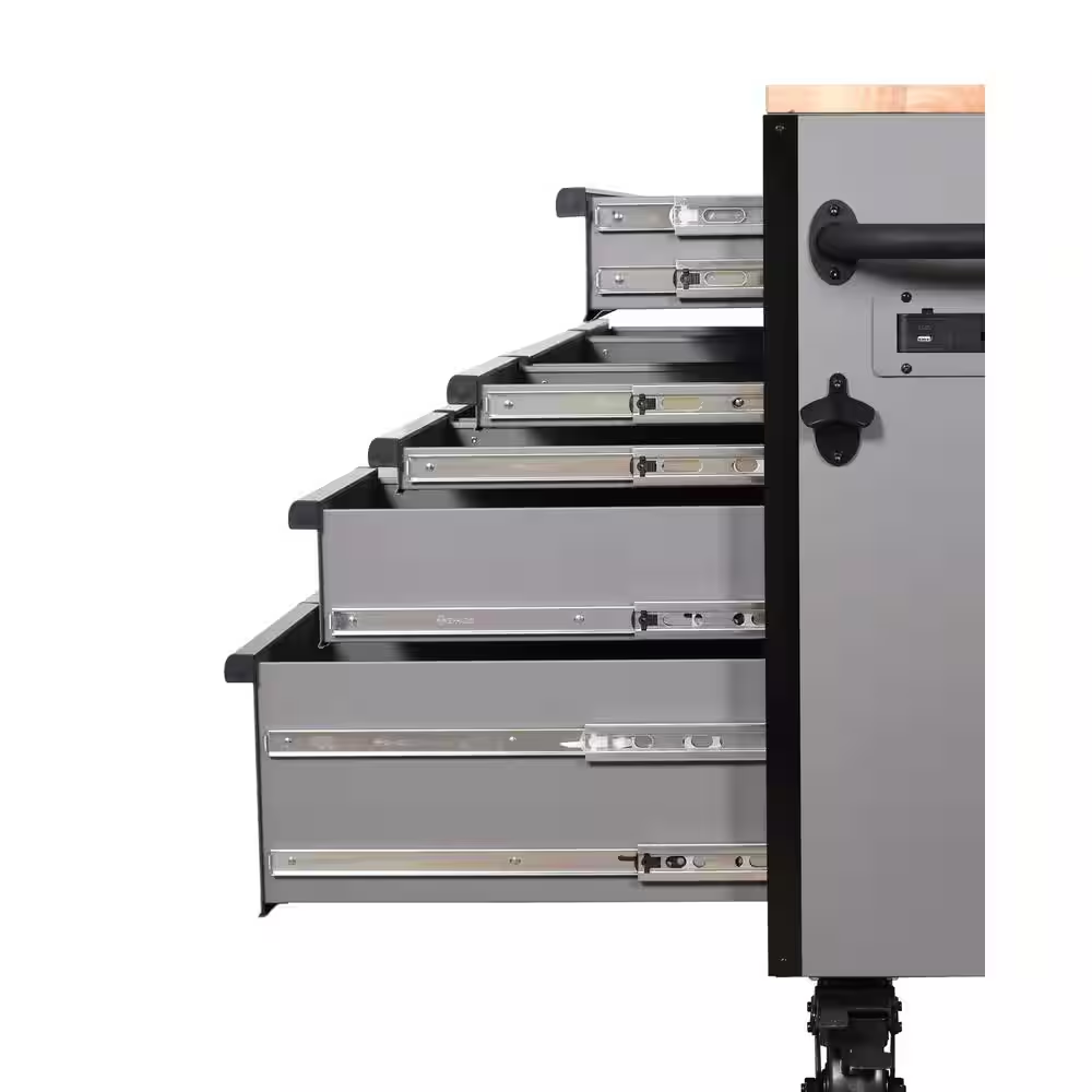 Heavy Duty 61 In. W X 23 In. D 15-Drawer Matte Gray Mobile Workbench Cabinet with Solid Wood Top - Image 13