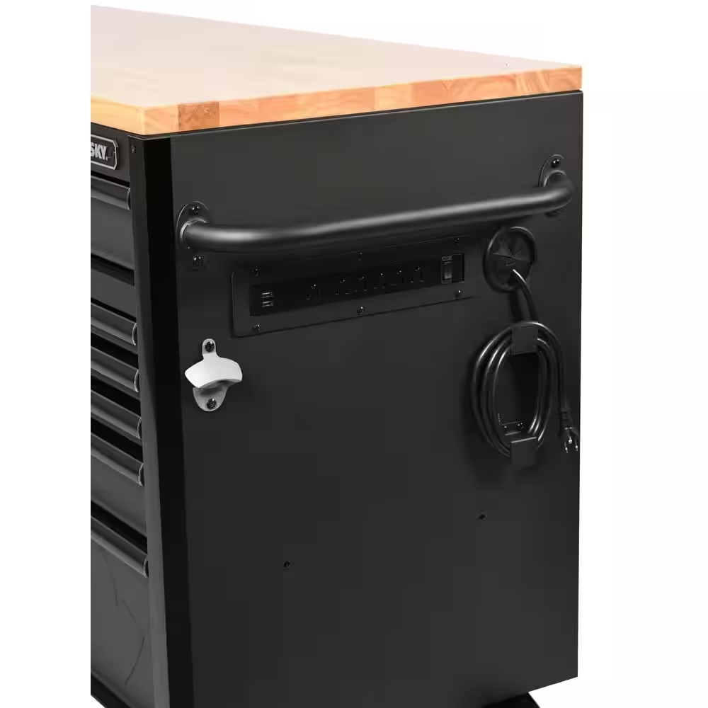 61 In. W X 23 In. D Heavy Duty 15-Drawer Mobile Workbench Tool Chest with Solid Wood Top in Matte Black - Image 13