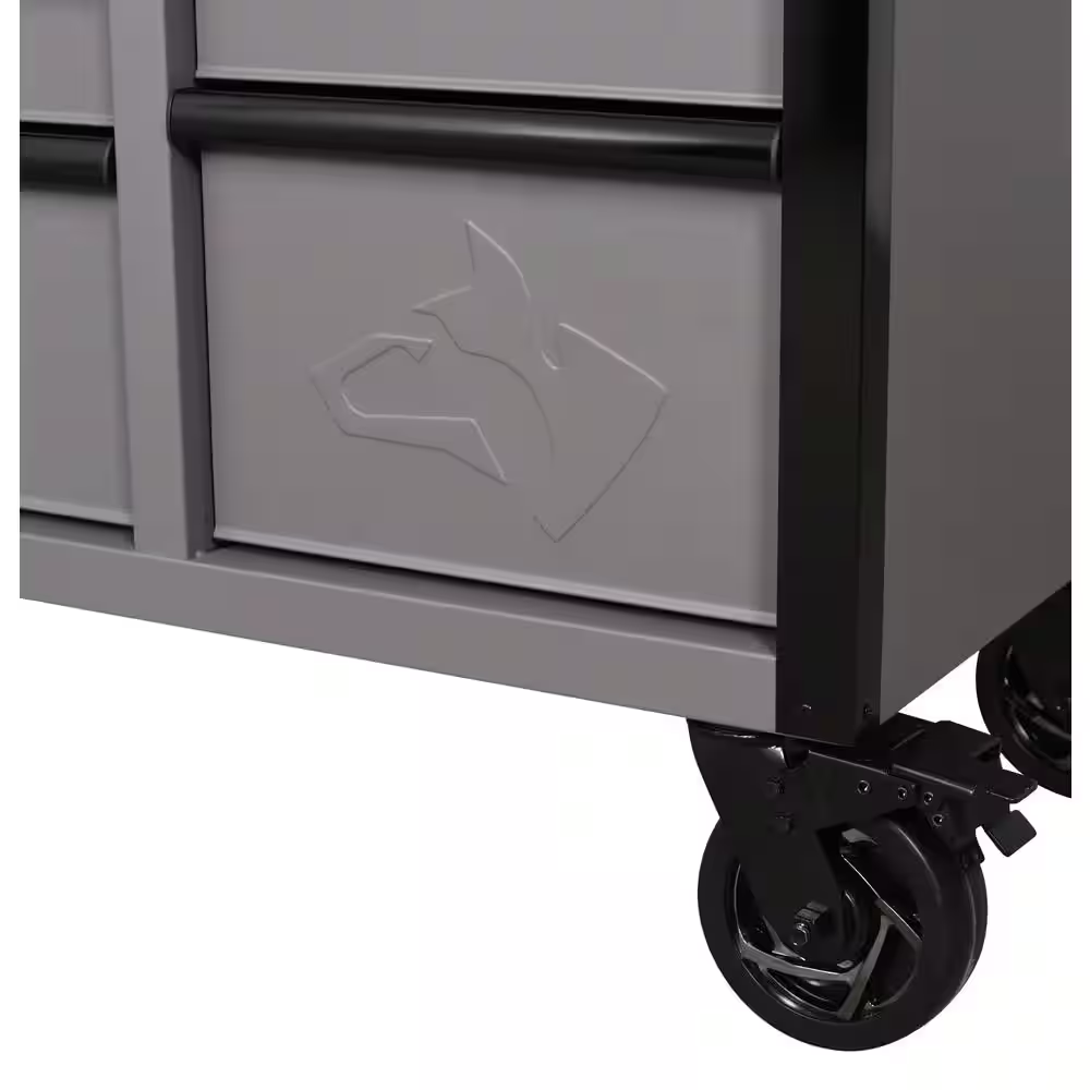 Heavy Duty 61 In. W X 23 In. D 15-Drawer Matte Gray Mobile Workbench Cabinet with Solid Wood Top - Image 11