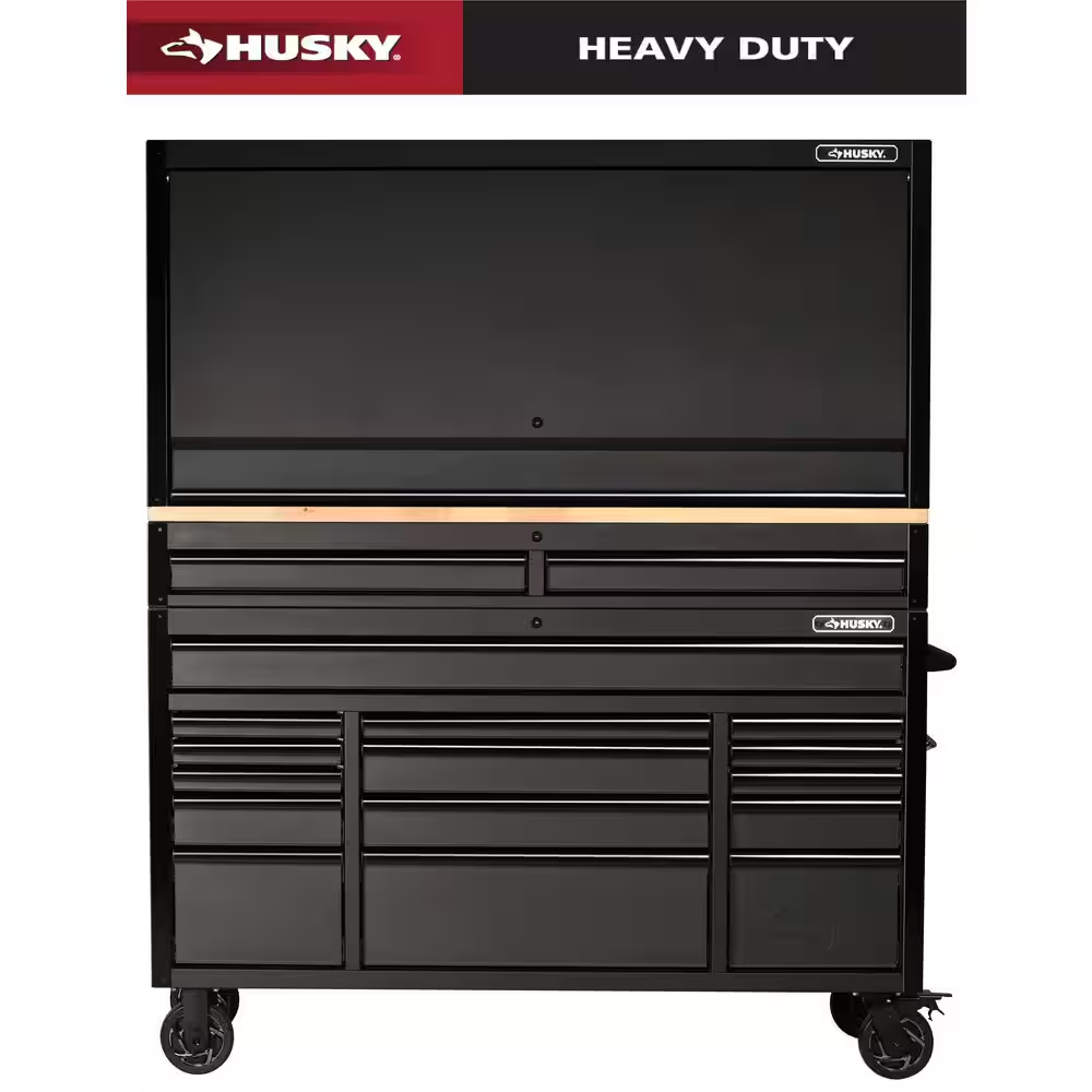 61 In. W X 23 In. D Heavy Duty 15-Drawer Mobile Workbench Tool Chest with Solid Wood Top in Matte Black - Image 16