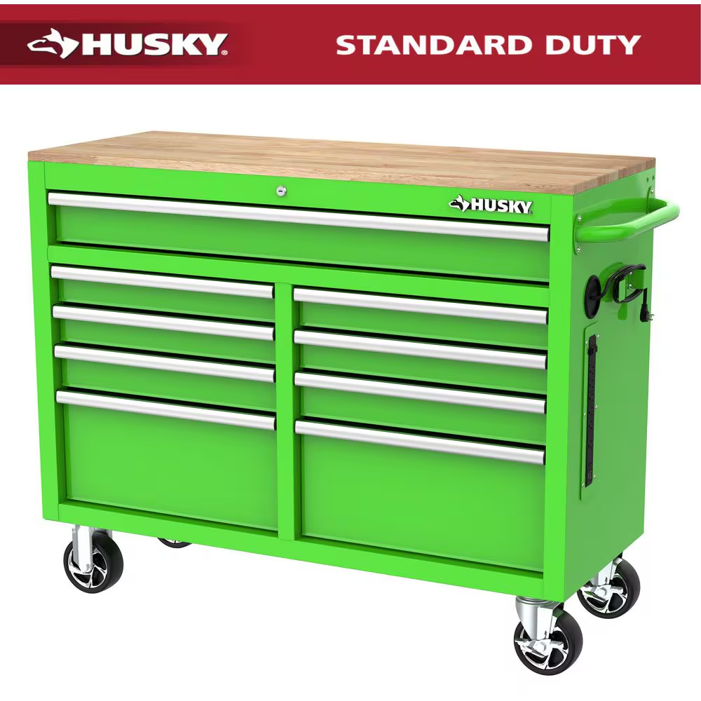 46 In. W X 18.1 In. D 9-Drawer Army Green Mobile Workbench Cabinet with Solid Wood Top - Image 20