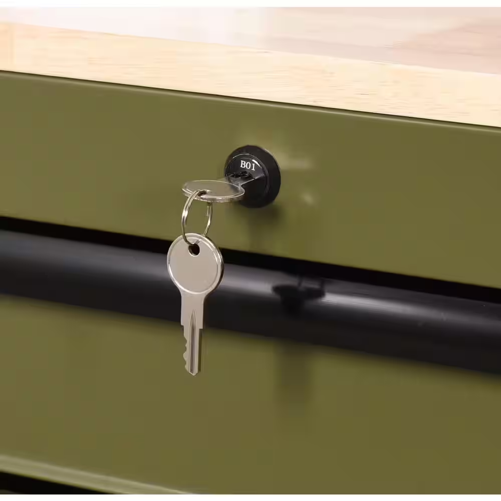 46 In. W X 18.1 In. D 9-Drawer Army Green Mobile Workbench Cabinet with Solid Wood Top - Image 8