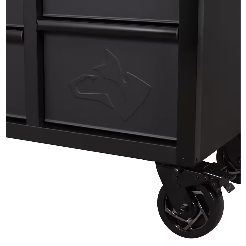 Heavy-Duty 61 In. W X 23 In. D 15-Drawer Matte Black Mobile Workbench Cabinet with Solid Wood Top - Image 11