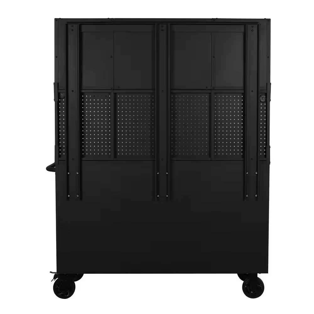 56 In. W X 27.6 In. D 10-Drawer Matte Black Heavy-Duty Mobile Workbench with Pegboard and Top Cabinets - Image 6