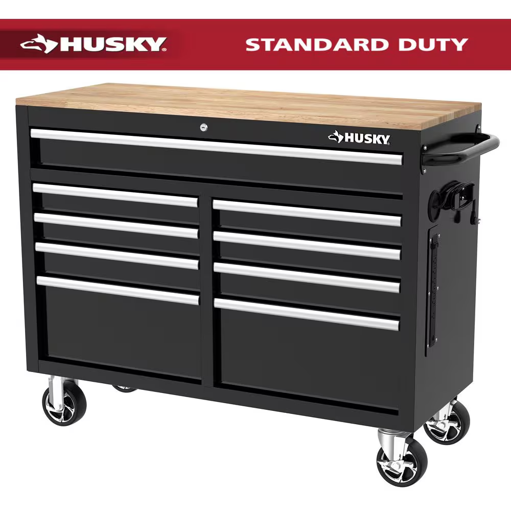 46 In. W X 18.1 In. D 9-Drawer Army Green Mobile Workbench Cabinet with Solid Wood Top - Image 19
