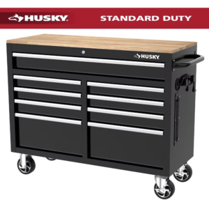 Tool Storage 46 In. W X 18 In. D 9-Drawer Mobile Workbench Cabinet in Gloss Black