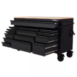 Heavy-Duty 61 In. W X 23 In. D 15-Drawer Matte Black Mobile Workbench Cabinet with Solid Wood Top - Image 7