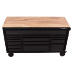 Heavy-Duty 61 In. W X 23 In. D 15-Drawer Matte Black Mobile Workbench Cabinet with Solid Wood Top - Image 4