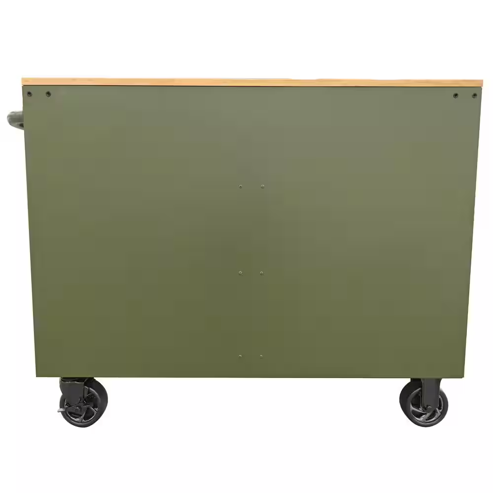 46 In. W X 18.1 In. D 9-Drawer Army Green Mobile Workbench Cabinet with Solid Wood Top - Image 4