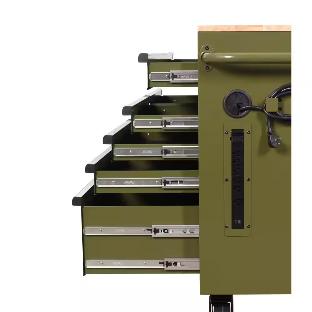 46 In. W X 18.1 In. D 9-Drawer Army Green Mobile Workbench Cabinet with Solid Wood Top - Image 6