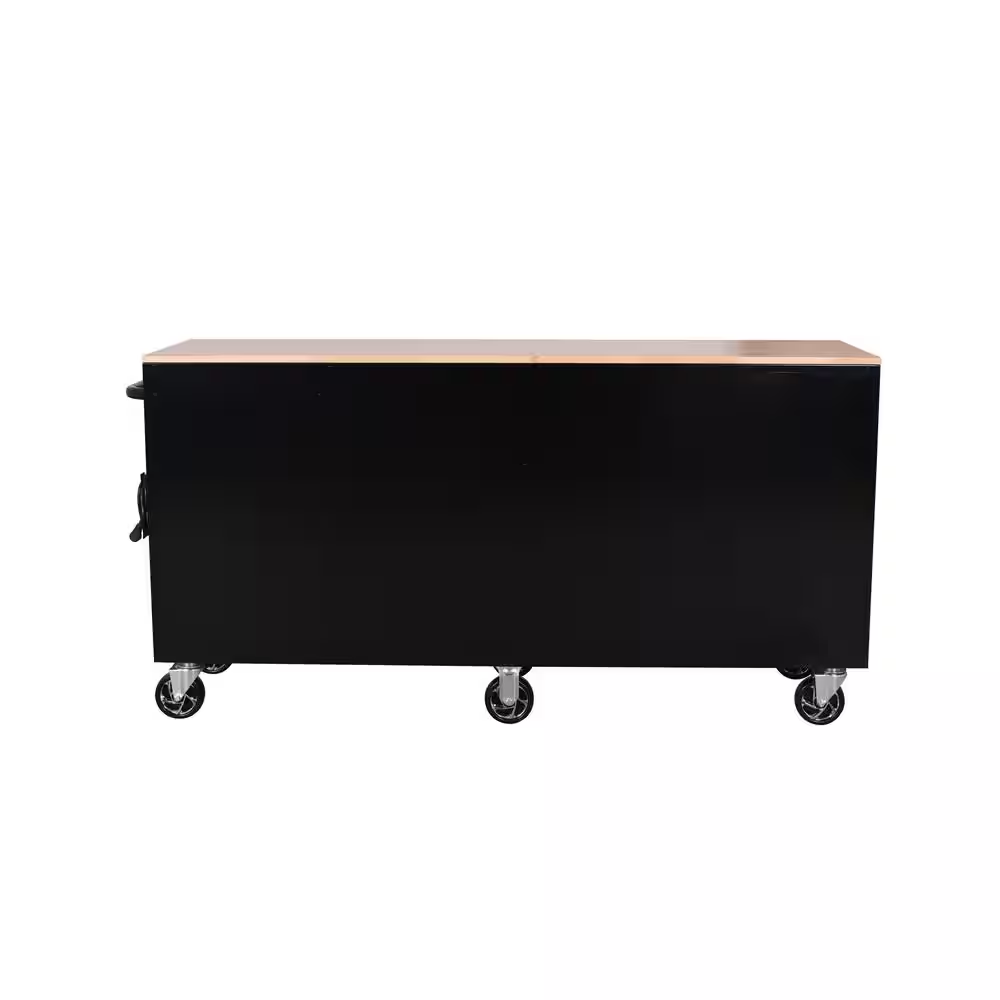 Standard Duty 72 In. W X 20 In. D 10-Drawer Gloss Black Mobile Workbench Cabinet with Solid Wood Top - Image 6
