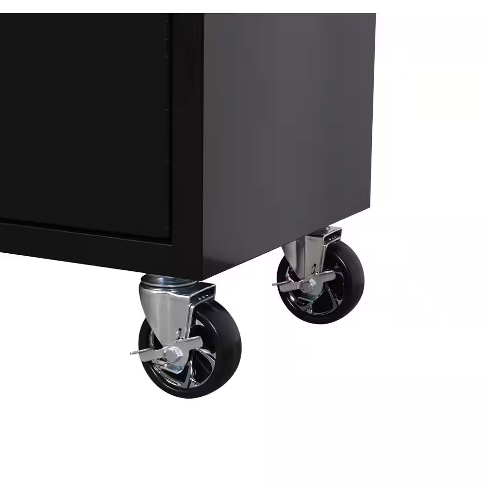 Standard Duty 72 In. W X 20 In. D 10-Drawer Gloss Black Mobile Workbench Cabinet with Solid Wood Top - Image 12